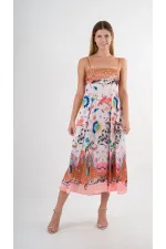 Kadın Çok Renkli İp Askılı Astarsız Uzun Elbise HZL24S-YY276