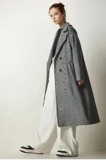 Manteau ample doublé en laine grise pour femme, fermeture boutonnée, double poche, HZL24W-BD191131