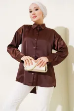 Chemise hijab marron satinée pour femme HZL25W-BD139641