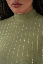 Kadın Çağla Yeşil Yarım Balıkçı Önü Taşlı Body HZL25W-BD19221