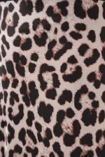 Kadın Vizon Leopar Desenli Saten Yüzeyli Beli Lastikli Midi Boy Etek Hzl23S-BD1101471