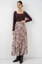 Women's Patterned Chiffon Skirt 8057 - Ecru