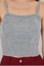 Women's Strappy Crop Top Blouse 15934 - Grey
