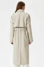 Kadın Krem Kruvaze Yaka Astarlı Kemerli Mevsimlik Trençkot HZL25W-BD159411