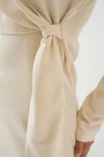 Women's Wrap Collar Knit Dress 15928 - Ecru