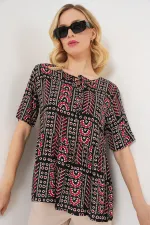 Chemisier à manches courtes à motifs pour femme 969 - Noir