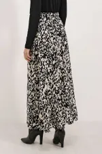 Kadın Krem Siyah Desenli Astarsız Beli Lastikli Midi Boy Etek HZL24S-BD180031