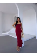 Kadın Bordo Ayarlanabilir Askılı Midi Boy Elbise HZL25S-FRY122921
