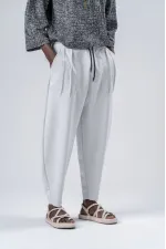 Pantalon de survêtement blanc ample à taille nouée et poches pour homme HZL24S-MXC9019-10