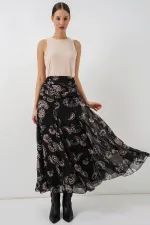 Jupe en mousseline à motifs pour femme 8057 - Noire