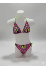 Ensemble bikini triangle rose à motif paon pour filles, 6-14 ans HZL24S-LC19017
