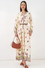 Robe longue hijab à motifs pour femme 2585 - Terracotta