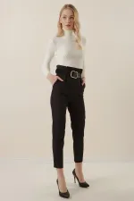 Women's High Waist Belted Fabric Trousers HZL22W-BD164641