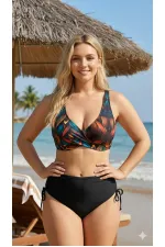 Ensemble bikini grande taille doublé à motif floral noir pour femme HZL26S-LC21202