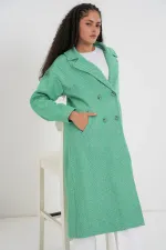 Yeşil Oversize Geniş Kesim Yünlü Uzun Kaşe Kaban 9113