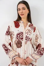 Robe longue hijab à motifs pour femme 2585 - Z. Beige