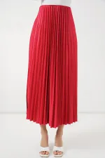 Jupe plissée aspect cuir 8009 - Rouge