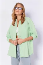 Kadın Açık Yeşil Oversize Uzun Basic Gömlek HZL22W-BD139001