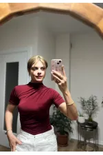 Kadın Bordo Büzgü Detay Yarım Kol Sandy Bluz HZL25S-FRY121741