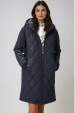 Kadın Lacivert Kapitone Uzun Şişme Mont HZL22W-BD151381