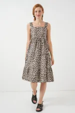 Women's Patterned Strappy Midi Dress 2577 - C. Brown