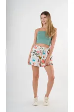 Kadın Çok Renkli Beli Lastikli Ve Bağlamalı Cepli Şort HZL24S-YY226