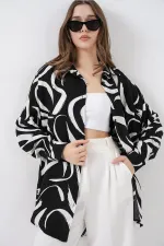 3721 Grafik Desenli Gömlek - F. Siyah