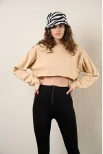 Sweat-shirt court basique à col ras du cou et manches longues pour femme HZL24W-ZK11351