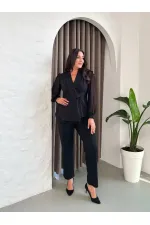 Kadın Siyah Büyük Beden Taş İşlemeli Şifon Kol Alt Üst Abiye Takım HZL26S-PR10151