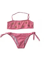 Ensemble bikini sans bretelles à rayures roses et blanches pour fille, motif abeille, 4-12 ans, HZL24S-LC3228