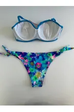 Kadın Mavi Taş İşlemeli Desenli Astarlı Bikini Takım HZL25S-LC203