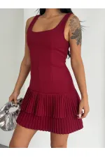 Kadın Bordo Pileli Şortlu Mini Elbise HZL25S-FRY122991