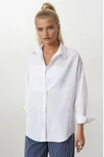 Chemise longue basique blanche oversize pour femme HZL22W-BD139001