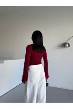 Kadın Bordo Drape Detaylı İspanyol Kol Sany Bluz HZL25W-FRY123431