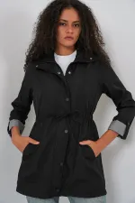 Trench-coat à taille froncée 10322 - Noir