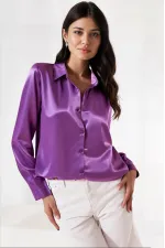Kadın Lila Hafif Dökümlü Saten Yüzeyli Gömlek Hzl22w-bd139641