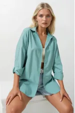 Chemise longue basique oversize vert aqua pour femme HZL22W-BD139001