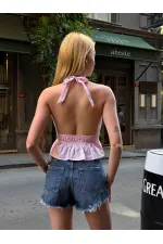 Chemisier dos nu en lin rose pour femme HZL24S-ZK11081