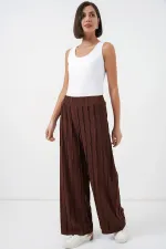 Kadın Dokulu Esnek Örme Pantolon 30077 - Kahverengi