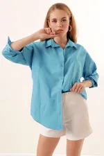 3900 Oversize Long Basic Shirt - Dark Blue