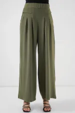 Kadın Geniş Paça Pileli Pantolon 6718 - Haki