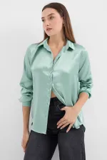 3964 Lightly Draped Satin Shirt - Light Green