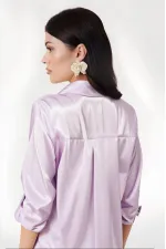 Kadın Açık Lila Hafif Dökümlü Saten Yüzeyli Gömlek HZL22W-BD139641