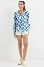 3964 Lightly Draped Satin Shirt - Dark Blue