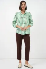 Women's Patterned Oversize Viscose Shirt 20371 - Green