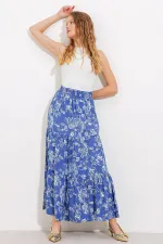 Women's Indigo Patterned Long Viscose Skirt 1898