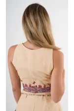 Kadın Sarı Etnik Desenli Beli Kuşaklı Bluz Şort İkili Takım HZL24S-YY261