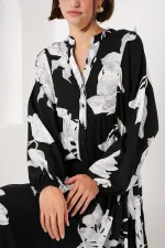 2423 Otantik Desenli Tesettür Elbise - J. Siyah