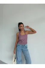 Kadın Lila Ottoman Kumaş Halter Yaka Toka Detay Bluz HZL26W-FRY123321