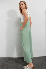 Women's Light Green Adjustable Strap Pocketed Wide Leg Overalls HZL22S-BD170191